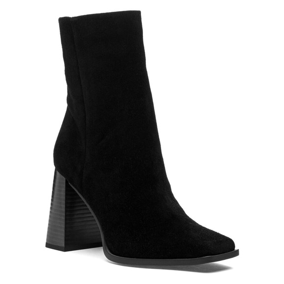 Sam Edelman Ivette Black Suede Side Zipper Squared Toe Block Heeled Ankle Boots - Picture 1 of 12